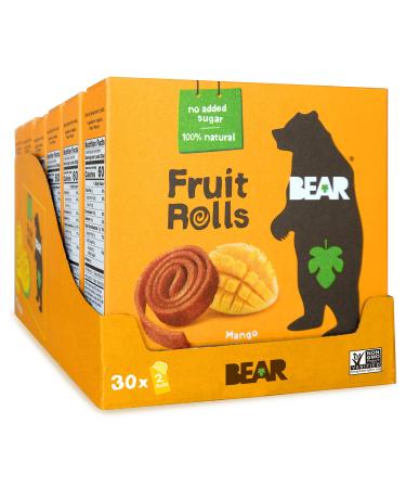 BEAR Real Fruit Yoyos, Mango, No Added Sugar, All Natural, Non GMO, Gluten Free, Vegan, Healthy On-The-Go Snack For Kids & Adults, 0.7 oz (Pack of 30) Fruit Rolls Mango 0.7 (30 Count)