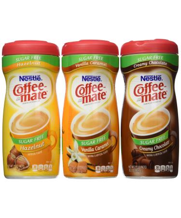 Coffee-mate Sugar-Free 3 Flavor Bundle - Vanilla Caramel, Creamy Chocolate, and Hazelnut (10.2 ounce) 10.2 Ounce (Pack of 3)