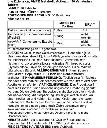 Life Extension AMPK Metabolic Activator - 30 Vegetarian Tablets for Enhanced Energy & Metabolism - Buy Online on GoSupps.com