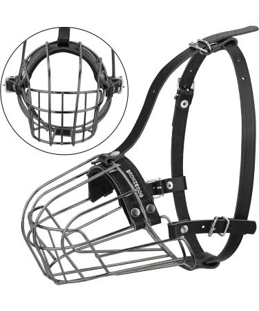 Bronzedog Pitbull Muzzle | Adjustable Wire Basket Mask with Leather Straps for Large Dogs - Graphite Metal - Buy Online on GoSupps.com