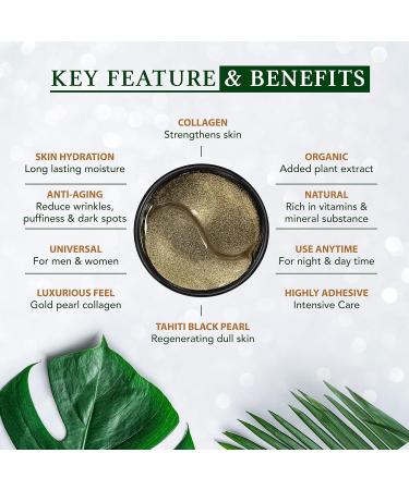 24K Gold & Black Pearl Under Eye Patches - Anti-Aging Treatment with Hyaluronic Acid & Collagen | Reduces Dark Circles & Fine Lines (60pcs - Buy Online on GoSupps.com