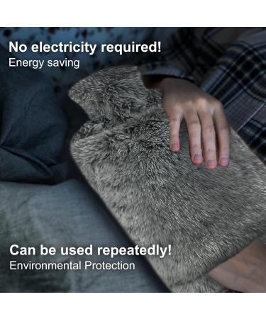 Obqo 2L Hot Water Bottle with Fluffy Cover - Natural Rubber Bed Warmer for Women & Kids - Gray Hand-in Cover - Buy Online on GoSupps.com