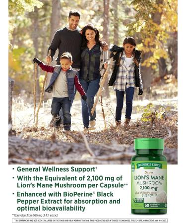Lions Mane Mushroom Supplement 2100mg - 50 Capsules | Vegetarian, Non GMO, Gluten Free | Nature's Truth - Buy Online on GoSupps.com