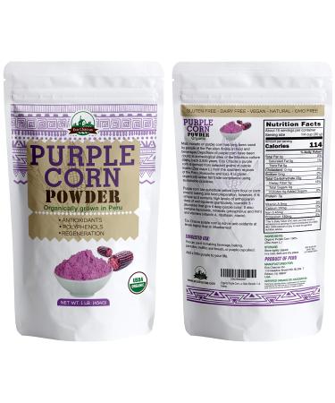 Eco Chacras Organic Purple Corn Powder flour from Peru | Vegan-Non GMO-Gluten Free | Use while making breads, crackers, Tortillas,Cakes & Biscuits Maiz Morado 1 Lb