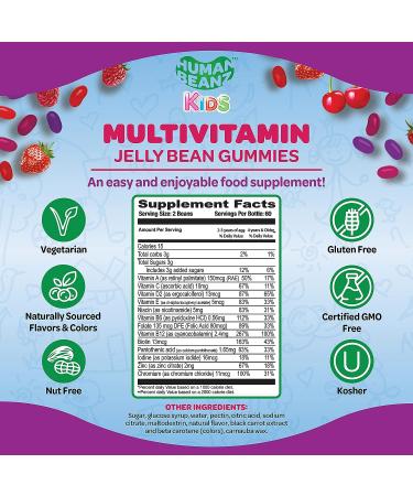 Human Beanz Kids Multivitamin Gummies with Zinc - 120 Berry Blast Jelly Beans | Immune Support | Vegetarian & Kosher - Buy Online on GoSupps.com