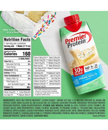 Premier Protein Shake Cake Batter Delight - 30g Protein, 1g Sugar, 24 Vitamins & Minerals - 4 Count 11 Fl Oz Pack - Nutrients for Immune Health - Creamy Flavor - Buy Online on GoSupps.com