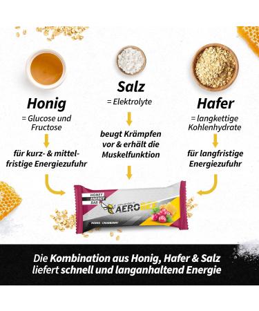 Aerobee Energy Bar - Honey & Cranberry Oat Bar (12x50g) | Sugar-Free Endurance Snack Perfect for Hiking & Meal Replacement - Buy Online on GoSupps.com