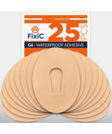 FixiC  Adhesive Patches for G6  25 Pack Premium Waterproof Adhesive Patches  Pre-Cut Back Paper  Adhesive Patch for G6  Long Fixation! (Tan)