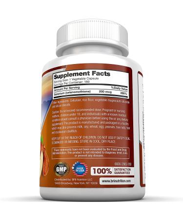 BRI Nutrition Selenium 200mcg - Immune Support & Heart Health - 180 Vegetable Capsules - Buy Online on GoSupps.com