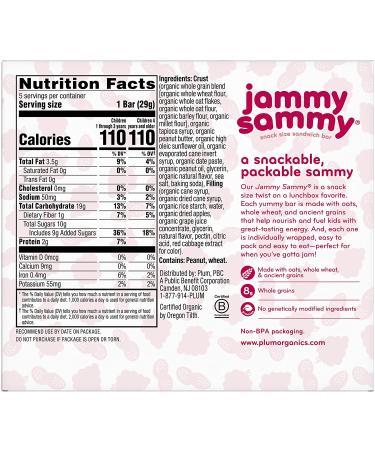 Plum Organics Jammy Sammy Peanut Butter & Grape Bars - 5 Pack (1.02 oz Each) - Organic Snack for Kids - Buy Online on GoSupps.com