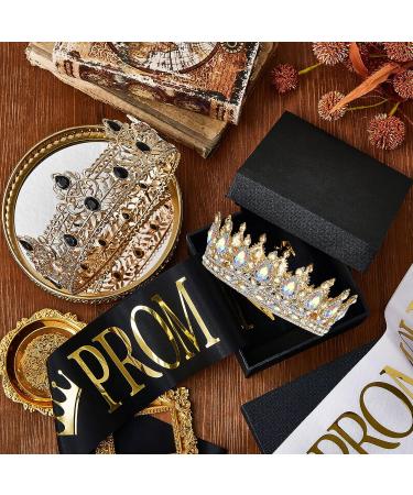 Gold King Crown Tiara Set for Prom Queen & King | 4 Piece AB Diamond Rhinestone Crowns with Satin Sash | Wedding Accessories - Buy Online on GoSupps.com