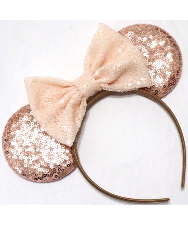 CLGIFT Beige Minnie Ears  Ivory Cream Minnie Ears  Silver White Minnie Ears  Mouse Ears Classic Silver Mickey Ears (Rose Gold)