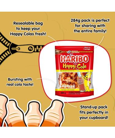 Haribo Happy Cola Gummy Candy Cola Flavoured Candy No Artificial Colours - 284g Resealable Bag Happy Cola 284 g (Pack of 1) - Buy Online on GoSupps.com