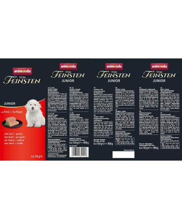 Animonda Junior Wet Dog Food - Beef & Poultry (6 x 150g) | Premium Nutrition for Growing Dogs - International Shipping Available - Buy Online on GoSupps.com