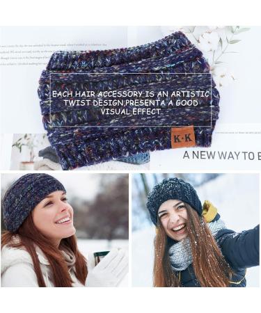 Women's Winter Knitted Headband - Chunky Crochet Braided Ear Warmer | Blue Fleece Lined Turban Headband for Sports, Yoga | Elastic Wide Hairband for Women UK - Buy Online on GoSupps.com