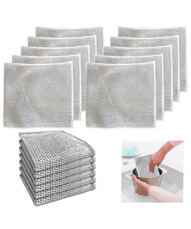 10 Pcs Double Wire Dishwashing Rag Multipurpose Wire Dishwashing Rags for Wet and Dry Silver Non Scratch Wire Dish Washing Rag for Dishes Sinks Counters Stove Tops Easy Rinsing