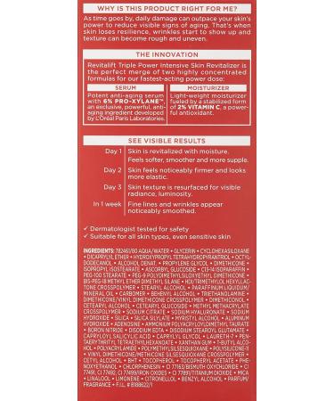 L'Or al Paris Revitalift Triple Power Intensive Skin Revitalizer Moisturizer + Serum 1.6 fl. oz - Vitamin C & Pro-Xylane for Fine Lines & Wrinkles - Buy Online on GoSupps.com