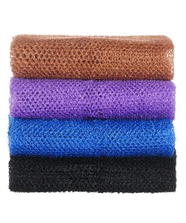 4 Pcs African Exfoliating Net  Fengek 31.5 Inch African Long Body Net Sponges Skin Back Scrubber for Daily Shower Bathing Exfoliating (Multicolor 1) 4 Count (Pack of 1) Multicolor 1