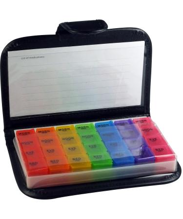 Very Small Pill Organizer 7 Day Weekly Travel Case Medication Reminder Pill Box Morning Noon Afternoon Night Daily 28 Detachable Compartments