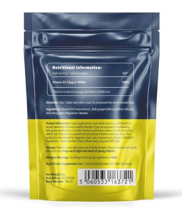 Vitamin D 1000iu | 1-Year Supply | Easy-Swallow Vegetarian Tablets for Immune Support - Buy Online on GoSupps.com