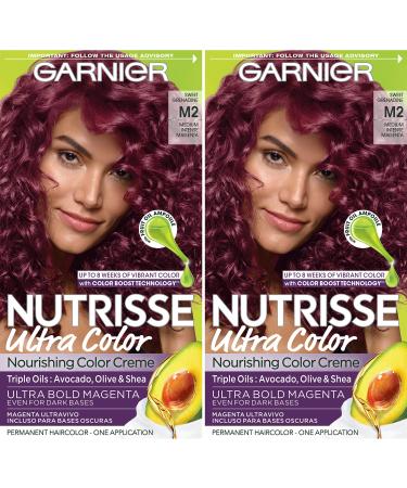 Garnier Hair Color Nutrisse Ultra Color Nourishing Creme M2 Medium Intense Magenta (Sweet Grenadine) Permanent Hair Dye 2 Count (Packaging May Vary)