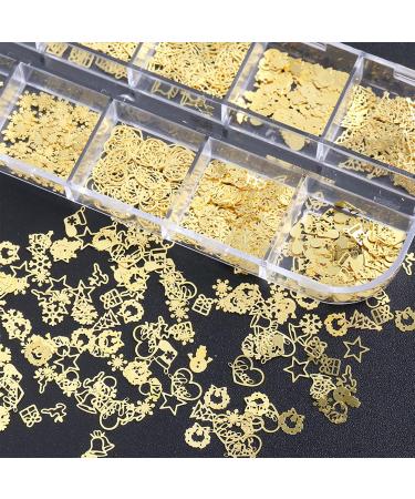 YOXIER 3D Nail Art Decoration Gold Metal Nail Studs Snowflakes Snowmen Elk Bell Nail Flakes Nail Slice Manicure Nail Art Decoration Set - Buy Online on GoSupps.com