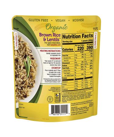 Organic Brown Rice & Lentils - Vegan Microwaveable Meal, 8.8 oz (Pack of 6) | Tasty Bite - Buy Online on GoSupps.com
