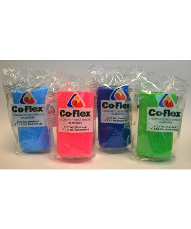 Co-Flex 4 Inch Cohesive Flexible Bandage 4 x 5 yards (Pack of 4 Rolls) Assorted Colors