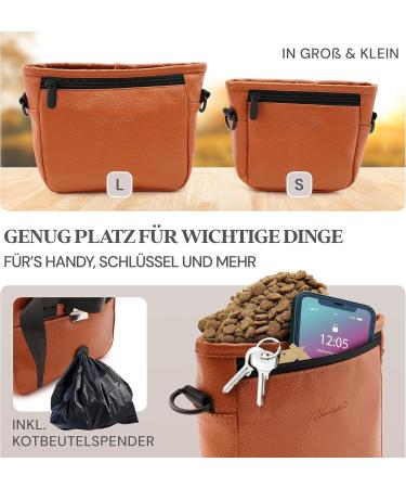 Heimatpfoten Leather Imitation Dog Feeding Bags - One-Hand Magnetic Closure - Cognac Brown - Buy Online on GoSupps.com