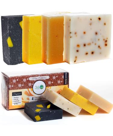 360Feel Men's Soap bar Handmade -Masculine fragrance-, Patchouli, Pine Tar with Charcoal Beeswax,Citrus - Gift pack- Natural Men Soap- Gift for him Bay Rum 20 Oz Men's Collection 5 Ounce (Pack of 4)