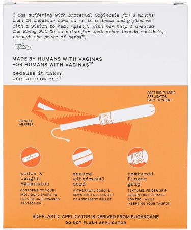The Honey Pot Company Duo-Pack Bio-Tampons | Organic Plastic Applicator | Normal & Great Absorbency | 18 Odorless Feminine Products - Buy Online on GoSupps.com
