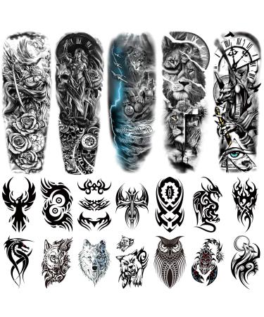 19Pcs Wolf Scorpion Full Arm Half Sleeve Fake Temporary Tattoo Sticker For Man 19sheets