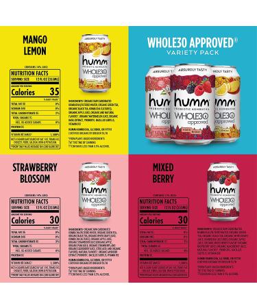 Humm Whole30 Approved Probiotic Kombucha Variety Pack - 2 Billion Probiotics - Organic, Vegan & GMO-Free - No Added Sugar (12 Pack) - Buy Online on GoSupps.com