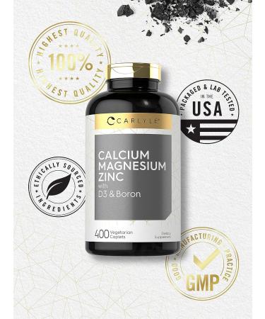 Calcium Magnesium Zinc with Vitamin D3 and Boron | 400 Caplets | Vegetarian Non-GMO Supplement by Carlyle - Buy Online on GoSupps.com