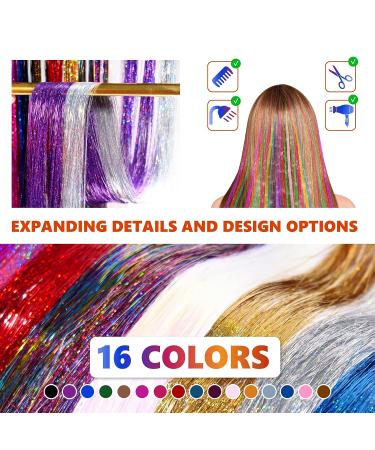 16 Color Fairy Hair Tinsel Kit - 3200 Strands, 47 Inch Extensions with Glitter, Micro Beads, and Crochet Tools for Women & Girls - Buy Online on GoSupps.com