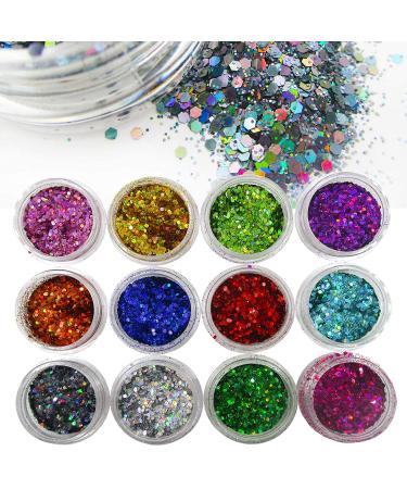 LoveOurHome Holographic Glitter Sequins Set - Hexagon Stars, Butterfly Shapes, Mylar Flakes, Fine Glitter Powder - Nail Art, Crafts, Resin Molds, Makeup - Buy Online on GoSupps.com