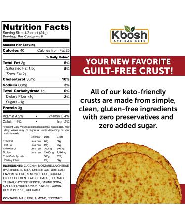 Kbosh Keto Crusts - Mexi Zucchini Keto Pizza Crust - 1 Carb & 40 Cals - Sugar-Free Low Carb - 8 Crusts - Buy Online on GoSupps.com