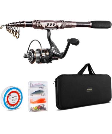 PLUSINNO Fishing Rod and Reel Combos Carbon Fiber Telescopic Fishing Pole with Reel Combo Sea Saltwater Freshwater Kit Fishing Rod Kit Full Kit with Carrier Case 1.8M 5.91FT