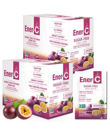 Ener-C Sugar Free Multivitamin Drink Mix - Vitamin Powder for Water Electrolytes Powder No Sugar Hydration Boost Packets Zero Sugar Vitamin C & B12 Supplement Liquid Mix - Passionfruit 60 Count Passion Fruit 9.2 Ounce