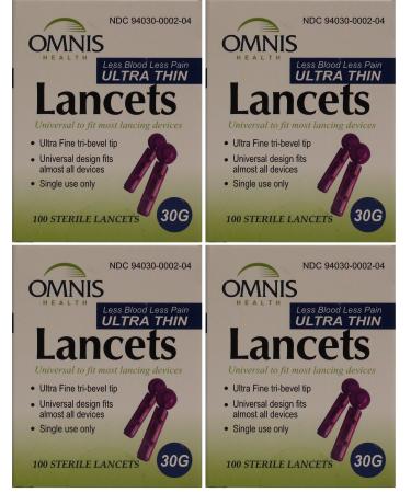Omnis Ultra Thin Universal Fit Sterile Lancets 30G 100 ea per Box 4 PACK Total 400 ea 4 Boxes 400 Lancets