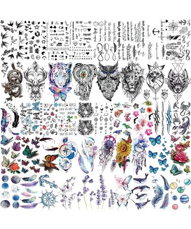 Bilizar Watercolor Owl Tiger Lion Temporary Tattoos - 56 Sheets, Realistic 3D Fake Tattoo Sleeve Stickers for Men, Women, and Kids - Long Lasting Body Art Decals - Buy Online on GoSupps.com