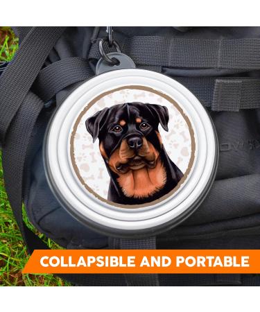 Rottweiler Portable Drinking Bowl with Carabiner - Foldable On-the-Go Pet Food Bowl for Dogs - Buy Online on GoSupps.com