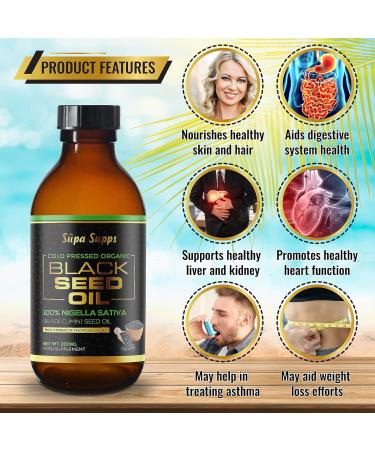 Organic Black Seed Oil - 100% Pure Cold Pressed Nigella Sativa Oil for Immune Support & Wellness - Antioxidant & Anti-Inflammatory Herbal Supplement - Buy Online on GoSupps.com