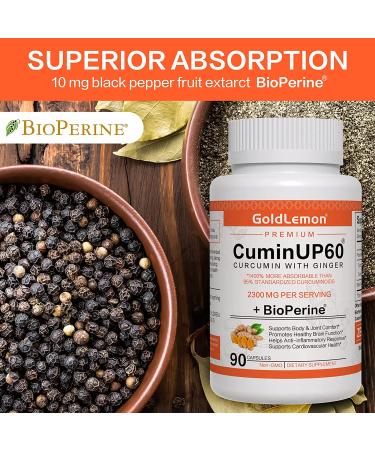 Turmeric Curcumin with Ginger, Black Pepper & BioPerine Supplement - 2300mg, 90 Capsules - Gluten-Free, Non-GMO - Enhanced Absorption Formula for Optimal Health - Buy Online on GoSupps.com