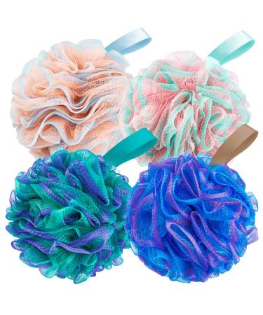 Shower Loofah Bath Sponge XL 75g - 4 Pack Large Soft Nylon Mesh Puff for Body Wash, Loofah Shower Exfoliating Scrubber for Women and Men, Full Cleanse, Beauty Bathing Accessories Spring