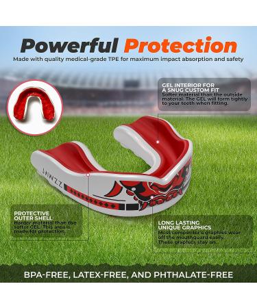 Jawzz Mouthguards Adult Boil and Bite Mouth Guard for Ages 12+ with Case - Ideal for Football, Boxing, Lacrosse, Hockey, Rugby & MMA | Red Hannya Red Face - Buy Online on GoSupps.com