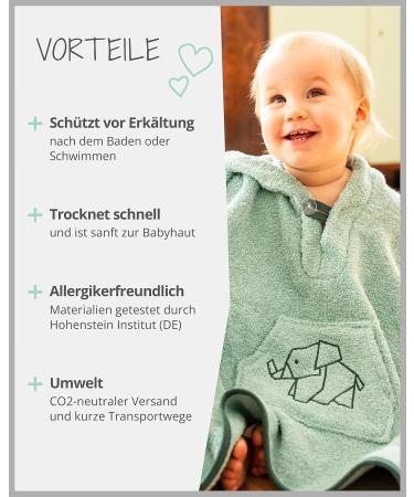 ULLENBOOM Sage Green Bath Poncho for Kids & Babies - 100% Cotton Oeko-Tex Certified Made in EU | Ideal as Bath Towel & Robe (1-3 Years) - Buy Online on GoSupps.com