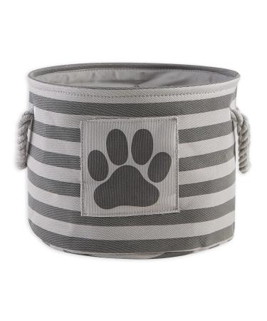 Bone Dry Pet Storage Collection Striped Paw Patch Bin, Small Round, Gray Small Round Gray