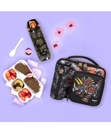 Fringoo Dinosaur Robot Kids Water Bottle with Straw - BPA Free - 600ml Reusable Black Straw Water Bottle for Kids - Buy Online on GoSupps.com