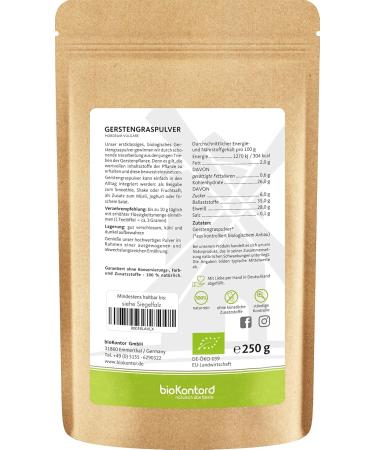Organic Barley Grass Powder 250g - 100% Natural Additive-Free Lab Tested | Biocontor - Imported from Germany Controlled Organic Cultivation - Buy Online on GoSupps.com
